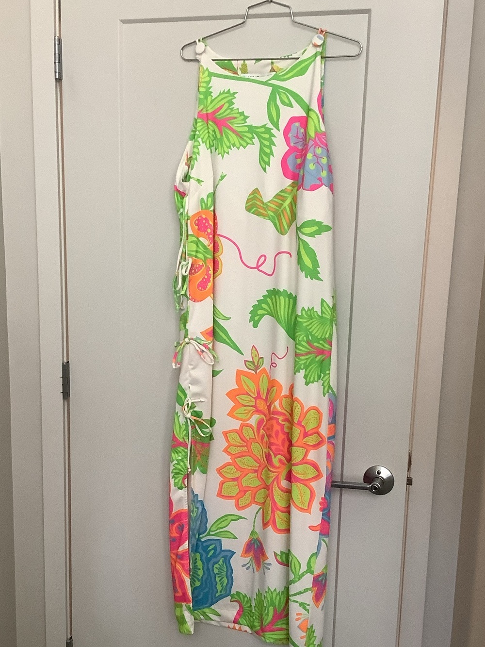 Gretchen Scott Designs White Maxi Dress with Neon Floral Print